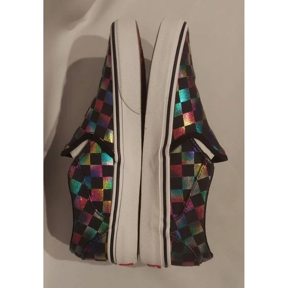 Vans Womens Iridescent Rainbow Checkerboard Classic Slip-On Sneakers Size 8.5 - Picture 5 of 14
